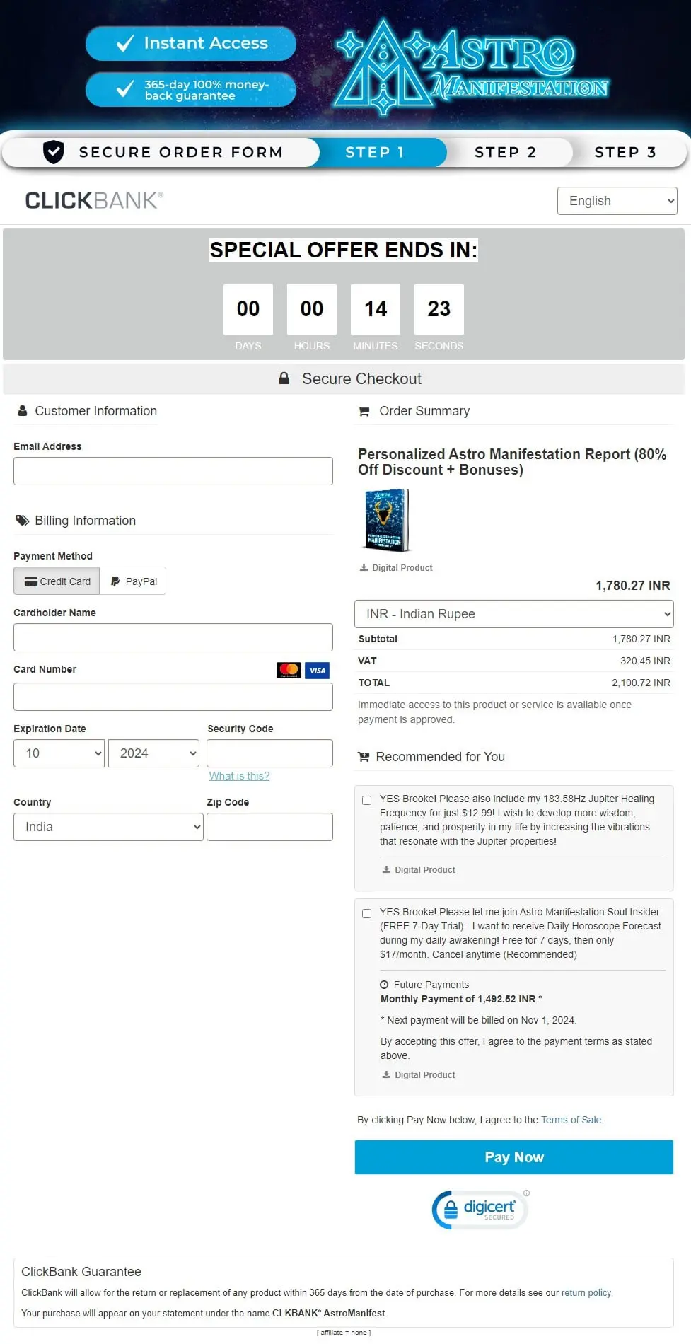 Astro Manifestation Checkout Page